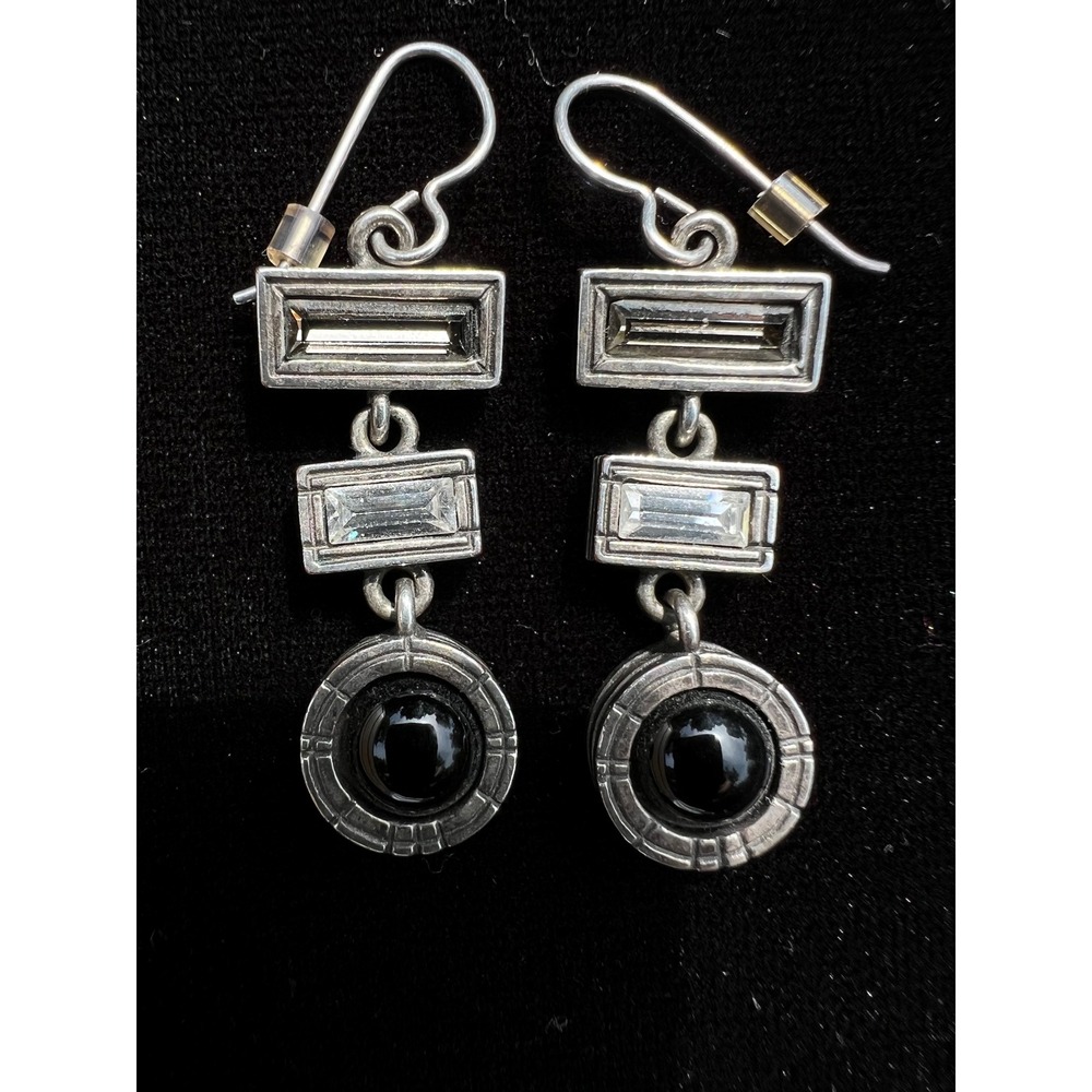 VTG Patricia Locke Swarovski Crystal Black Onyx Art Deco Dangle Earrings